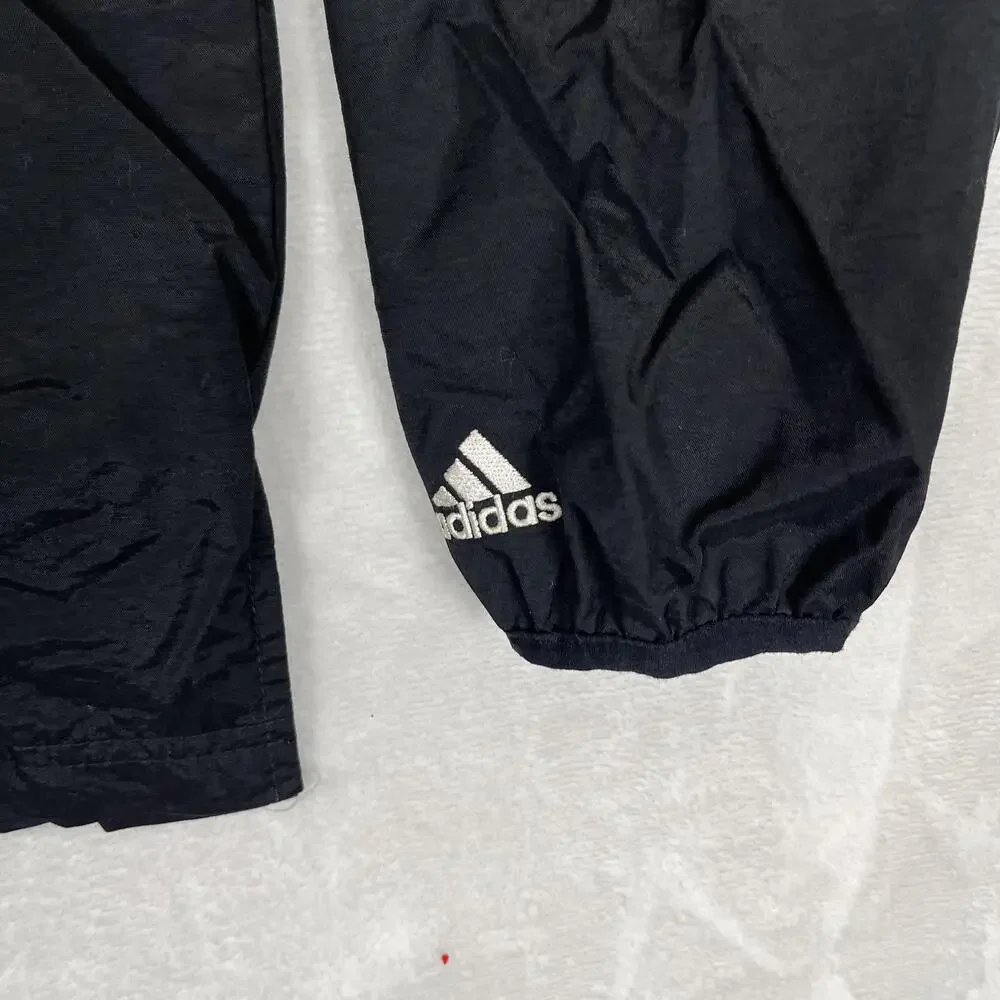 Vintage Adidas Jacket Mens Medium Black Hooded Windbreaker Full Zip 3 Stripes
